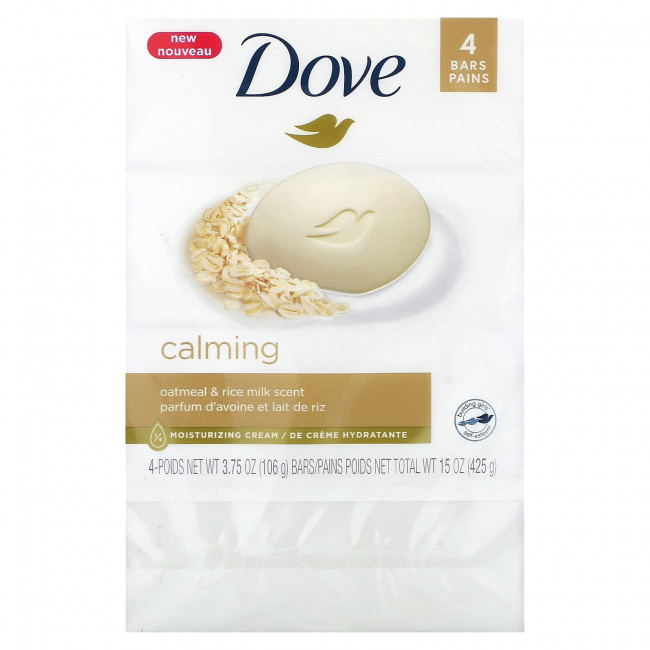 Dove, Calming, мыло с ароматом овсянки и рисового молока, 4 шт. (106 г) Dove, Calming, мыло с ароматом овсянки и рисового молока, 4 шт. (106 г)