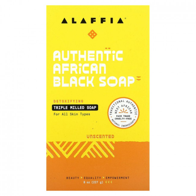 Alaffia, Подлинное африканское черное мыло, тройного помола, без запаха, 227 г (8 унций)
