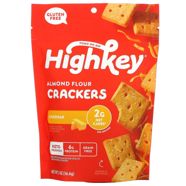 HighKey, Крекеры из миндальной муки, чеддер, 56,6 г (2 унции) HighKey, Крекеры из миндальной муки, чеддер, 56,6 г (2 унции)