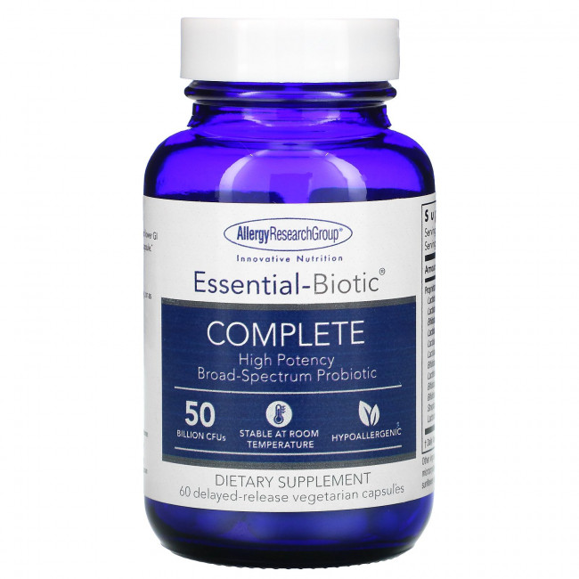 Allergy Research Group, Essential-Biotic Complete, 50 млрд КОЕ, 60 вегетарианских капсул с отсроченным высвобождением Allergy Research Group, Essential-Biotic Complete, 50 млрд КОЕ, 60 вегетарианских капсул с отсроченным высвобождением
