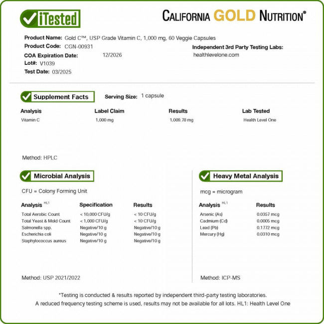 California Gold Nutrition, Gold C, витамин C, 1000 мг, 60 вегетарианских капсул California Gold Nutrition, Gold C, витамин C, 1000 мг, 60 вегетарианских капсул
