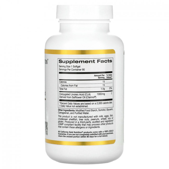 California Gold Nutrition, Clarinol, КЛК, конъюгированная линолевая кислота, 1000 мг, 90 мягких таблеток California Gold Nutrition, Clarinol, КЛК, конъюгированная линолевая кислота, 1000 мг, 90 мягких таблеток