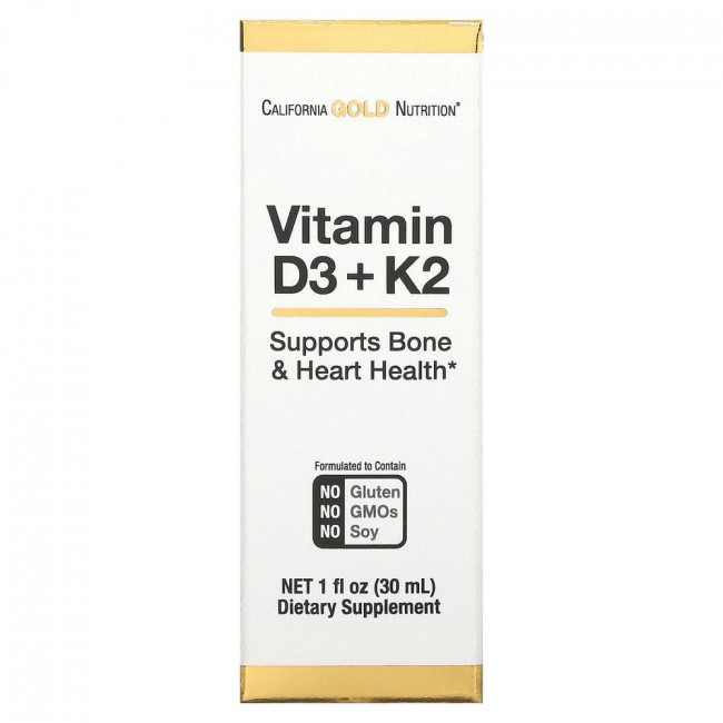 California Gold Nutrition, витамины D3 и K2, 25 мкг (1000 МЕ), 30 мл (1 жидк. унция) California Gold Nutrition, витамины D3 и K2, 25 мкг (1000 МЕ), 30 мл (1 жидк. унция)