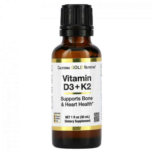 California Gold Nutrition, витамины D3 и K2, 25 мкг (1000 МЕ), 30 мл (1 жидк. унция) California Gold Nutrition, витамины D3 и K2, 25 мкг (1000 МЕ), 30 мл (1 жидк. унция)