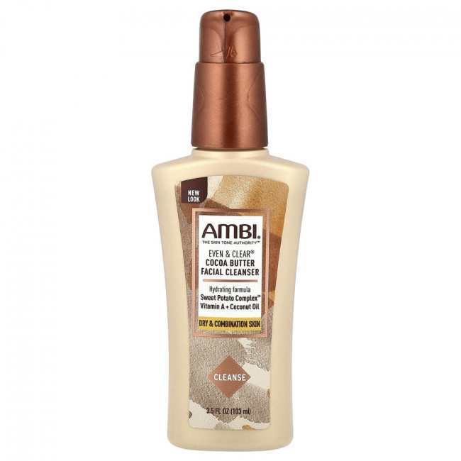 AMBI, Even & Clear®, Очищающее средство для лица с маслом какао, без отдушек, 103 мл (3,5 жидких унции) AMBI, Even & Clear®, Очищающее средство для лица с маслом какао, без отдушек, 103 мл (3,5 жидких унции)