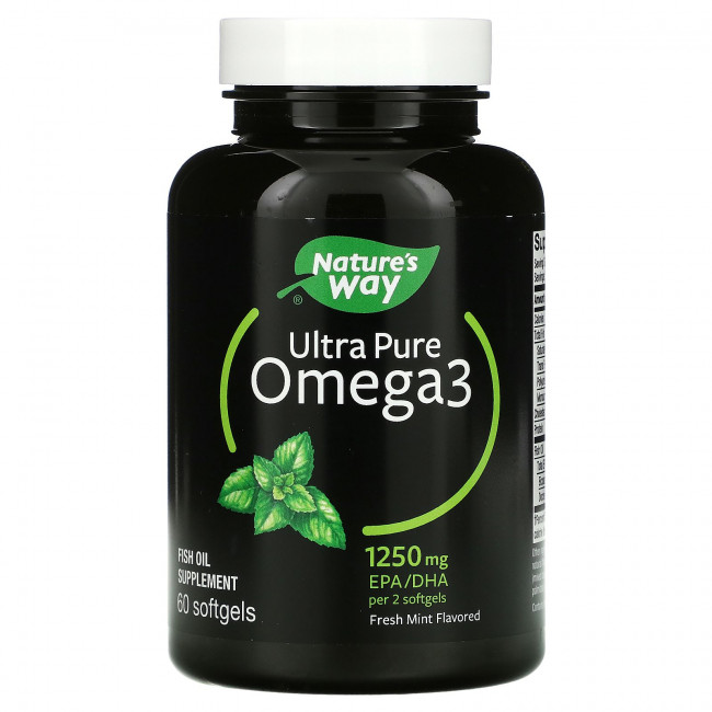 Nature's Way, Ultra Pure Omega3, свежая мята, 625 мг, 60 мягких таблеток Nature's Way, Ultra Pure Omega3, свежая мята, 625 мг, 60 мягких таблеток