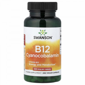 Swanson, Витамин B12, 500 мкг, 260 капсул Swanson, Витамин B12, 500 мкг, 260 капсул