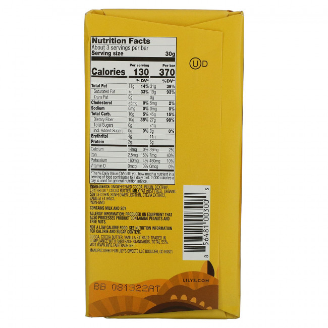 Lily's Sweets, Плитка темного шоколада, оригинальный, 55% какао, 85 г (3 унции) Lily's Sweets, Плитка темного шоколада, оригинальный, 55% какао, 85 г (3 унции)
