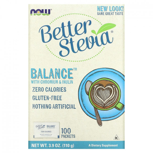 NOW Foods, Better Stevia, Balance, с хромом и инулином, 100 пакетиков по 1,1 г NOW Foods, Better Stevia, Balance, с хромом и инулином, 100 пакетиков по 1,1 г