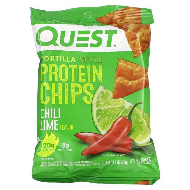 Quest Nutrition, Протеиновые чипсы по типу тортилья, чили и лайм, 8 пакетиков по 32 г (1,1 унции) Quest Nutrition, Протеиновые чипсы по типу тортилья, чили и лайм, 8 пакетиков по 32 г (1,1 унции)