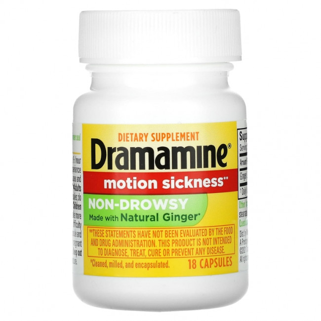 Dramamine, Motion Sickness, от укачивания, без сонливости, 18 капсул Dramamine, Motion Sickness, от укачивания, без сонливости, 18 капсул