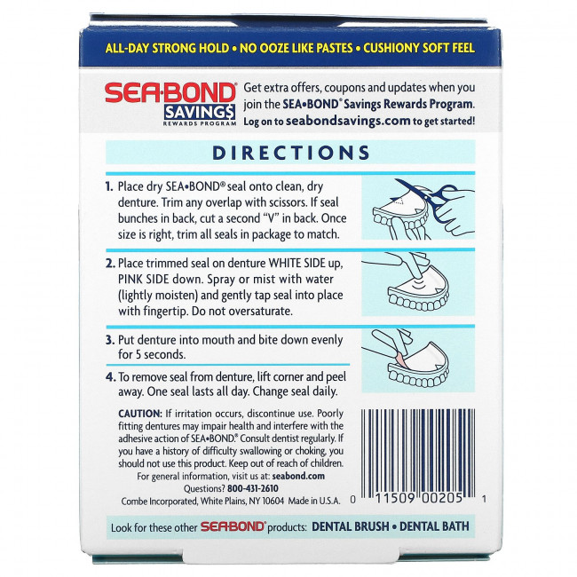 SeaBond, Адгезивные пломбы для зубных протезов, оригинальные, 30 шт. SeaBond, Адгезивные пломбы для зубных протезов, оригинальные, 30 шт.