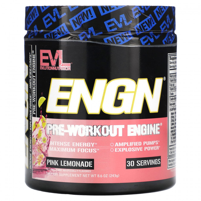 EVLution Nutrition, ENGN, предтренировочный комплекс, розовый лимонад, 243 г (8,6 унции) EVLution Nutrition, ENGN, предтренировочный комплекс, розовый лимонад, 243 г (8,6 унции)