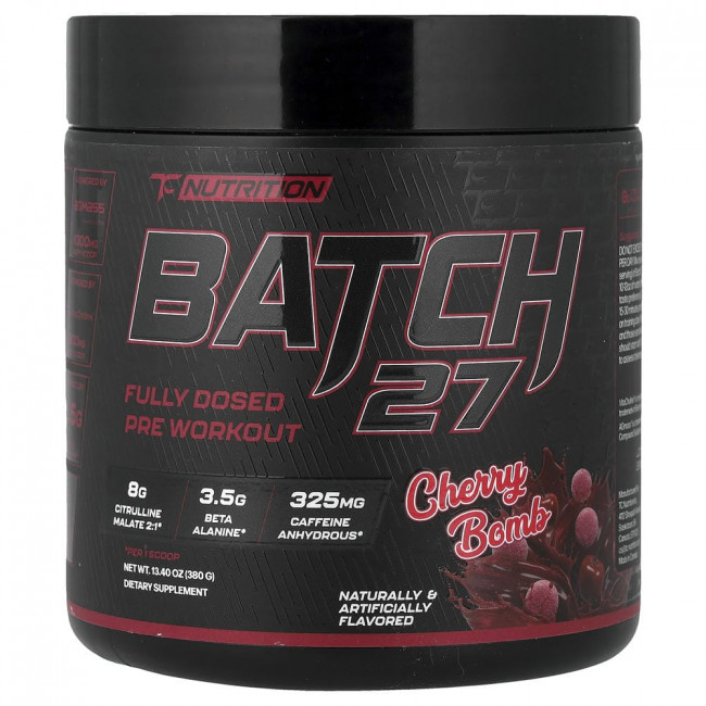 TC Nutrition, партия 27, предтренировочный комплекс с полной дозировкой, Cherry Bomb, 380 г (13,4 унции)