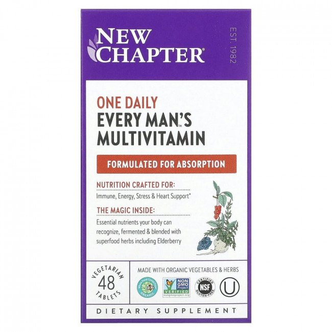 New Chapter, Every Man's, ежедневная мультивитаминная добавка для мужчин, 48 вегетарианских таблеток