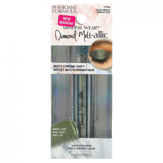 Physicians Formula, Mineral Wear, жидкие тени для век Diamond Melt-Allic, золотистый изумруд, 2,8 мл (0,09 жидк. унции)