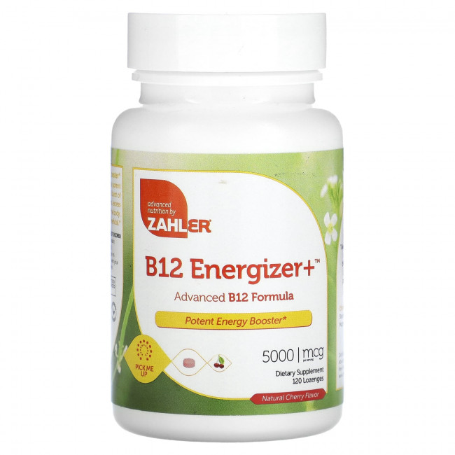 Zahler, B12 Energizer +, улучшенная формула витамина B12, натуральная вишня, 5000 мкг, 120 пастилок Zahler, B12 Energizer +, улучшенная формула витамина B12, натуральная вишня, 5000 мкг, 120 пастилок