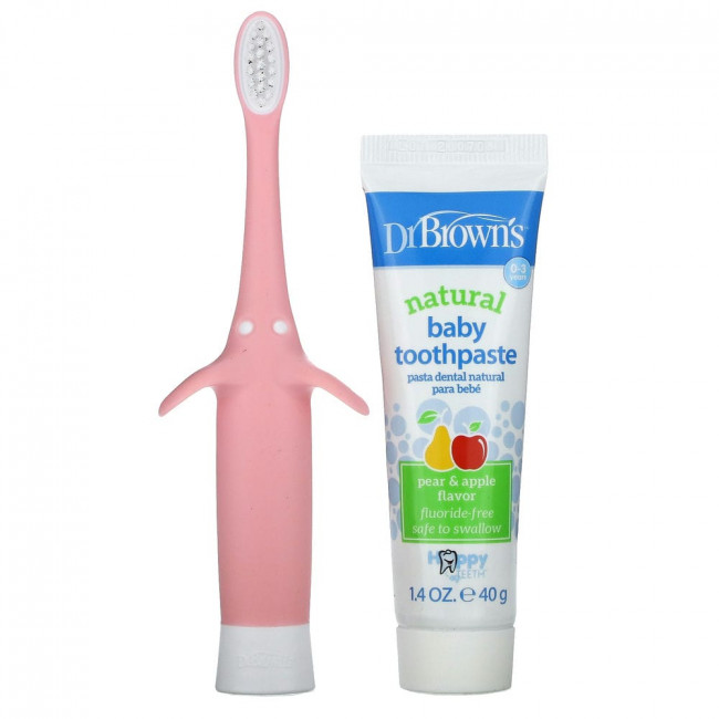 Dr. Brown's, Набор зубных щеток для малышей, для детей от 0 до 3 лет, со вкусом груши и яблока, розовый, 40 г (1,4 унции) Dr. Brown's, Набор зубных щеток для малышей, для детей от 0 до 3 лет, со вкусом груши и яблока, розовый, 40 г (1,4 унции)