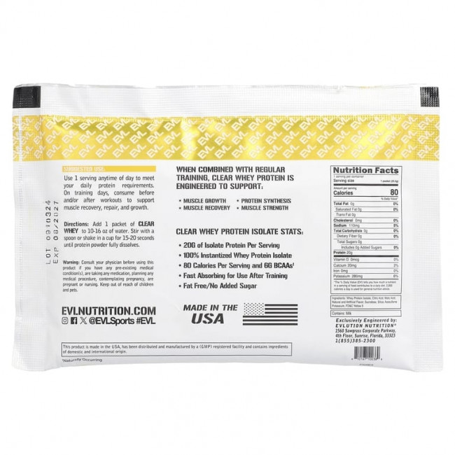 EVLution Nutrition, Clear Whey, 100% изолят сывороточного протеина, персик и манго, 3 штуки, 25,5 г (0,9 унции) (Товар снят с продажи) EVLution Nutrition, Clear Whey, 100% изолят сывороточного протеина, персик и манго, 3 штуки, 25,5 г (0,9 унции) (Товар снят с продажи)