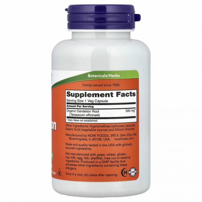 NOW Foods, корень одуванчика, 500 мг, 100 вегетарианских капсул NOW Foods, корень одуванчика, 500 мг, 100 вегетарианских капсул