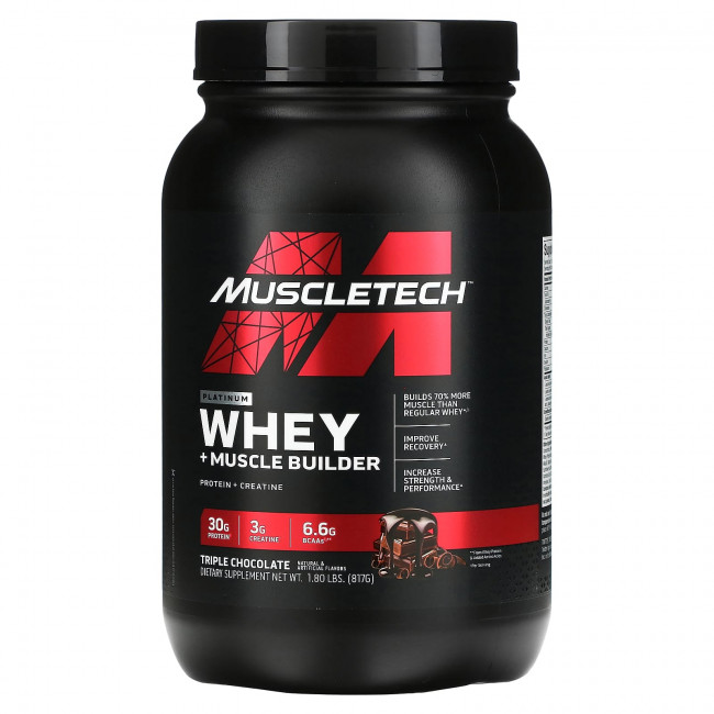 MuscleTech, Platinum Whey + Muscle Builder, тройной шоколад, 817 г (1,8 фунта) MuscleTech, Platinum Whey + Muscle Builder, тройной шоколад, 817 г (1,8 фунта)