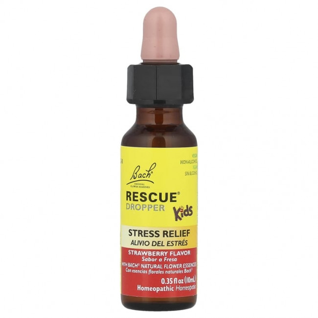Bach, RESCUE® Dropper Kids, для снятия стресса, для детей от 2 лет, со вкусом клубники, 10 мл (0,35 жидк. Унции) Bach, RESCUE® Dropper Kids, для снятия стресса, для детей от 2 лет, со вкусом клубники, 10 мл (0,35 жидк. Унции)