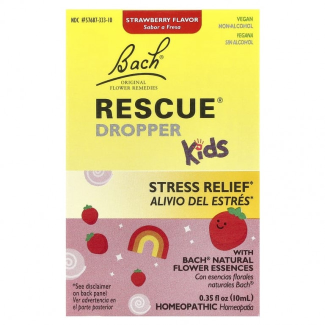 Bach, RESCUE® Dropper Kids, для снятия стресса, для детей от 2 лет, со вкусом клубники, 10 мл (0,35 жидк. Унции) Bach, RESCUE® Dropper Kids, для снятия стресса, для детей от 2 лет, со вкусом клубники, 10 мл (0,35 жидк. Унции)