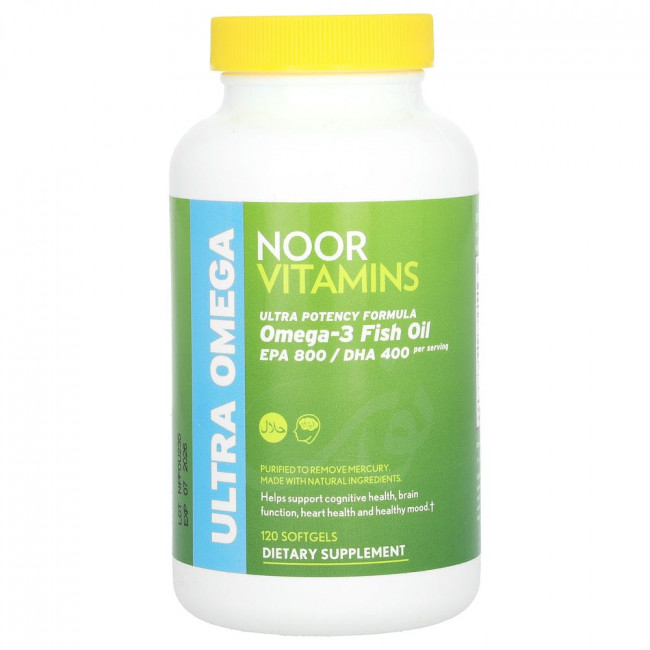 Noor Vitamins, Ultra Omega, Omega-3 Fish Oil, Ultra Potency Formula, 120 Softgels