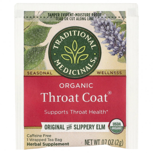 Traditional Medicinals, Organic Throat Coat®, Original со скользким вязом, без кофеина, 48 чайных пакетиков в упаковке, 96 г (3,38 унции) Traditional Medicinals, Organic Throat Coat®, Original со скользким вязом, без кофеина, 48 чайных пакетиков в упаковке, 96 г (3,38 унции)