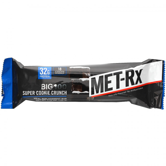 MET-Rx, Big 100, батончик вместо еды, со вкусом хрустящего печенья, 9 батончиков, весом 100 г (3,52 унции) каждый MET-Rx, Big 100, батончик вместо еды, со вкусом хрустящего печенья, 9 батончиков, весом 100 г (3,52 унции) каждый