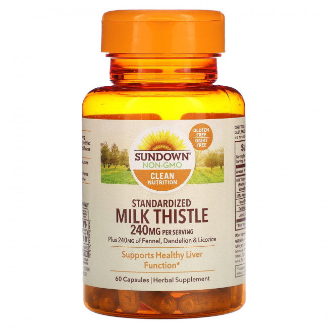 Sundown Naturals, Стандартизированный расторопша, 240 мг, 60 капсул Sundown Naturals, Стандартизированный расторопша, 240 мг, 60 капсул