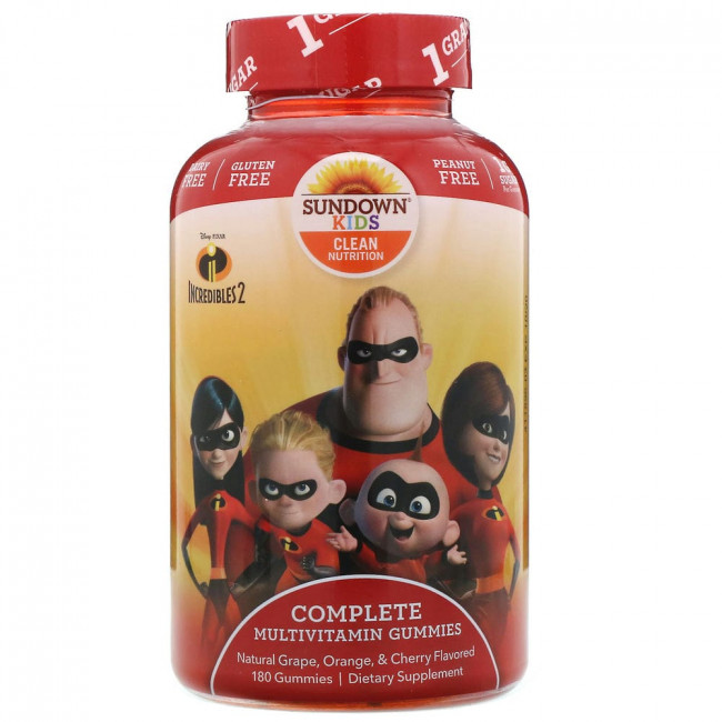 Sundown Naturals Kids, полноценный комплекс мультивитаминов в жевательных таблетках, «Суперсемейка 2», натуральные апельсин и вишня, 180 жевательных таблеток Sundown Naturals Kids, полноценный комплекс мультивитаминов в жевательных таблетках, «Суперсемейка 2», натуральные апельсин и вишня, 180 жевательных таблеток