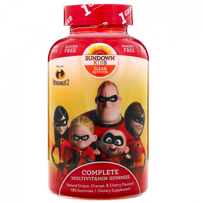 Sundown Naturals Kids, полноценный комплекс мультивитаминов в жевательных таблетках, «Суперсемейка 2», натуральные апельсин и вишня, 180 жевательных таблеток Sundown Naturals Kids, полноценный комплекс мультивитаминов в жевательных таблетках, «Суперсемейка 2», натуральные апельсин и вишня, 180 жевательных таблеток