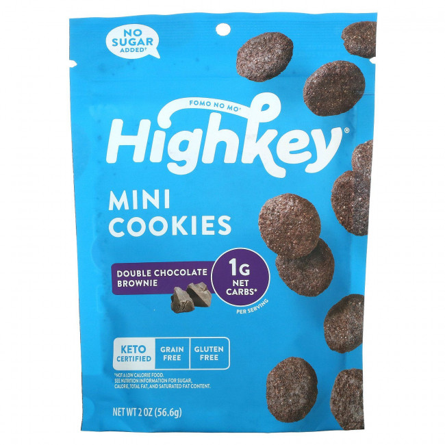 HighKey, Mini Cookies, двойной шоколадный брауни, 56,6 г (2 унции) HighKey, Mini Cookies, двойной шоколадный брауни, 56,6 г (2 унции)