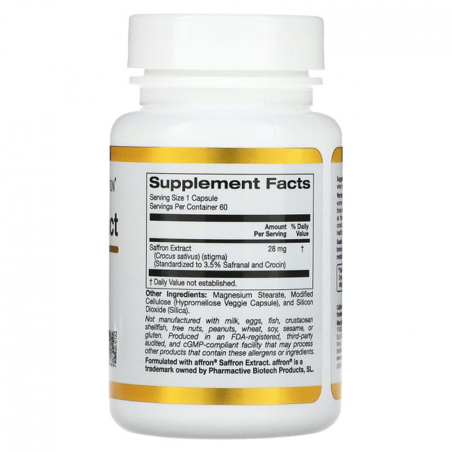 California Gold Nutrition, экстракт шафрана, с экстрактом Affron, 28 мг, 60 растительных капсул California Gold Nutrition, экстракт шафрана, с экстрактом Affron, 28 мг, 60 растительных капсул