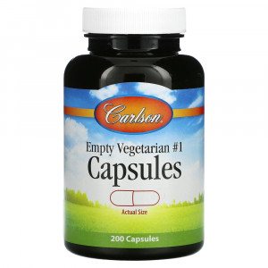 Carlson Labs, пустые вегетарианские капсулы №1, 200 капсул