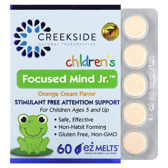 Creekside Natural Therapeutics, Children's Focused Mind Jr, апельсиновый крем, 60 таблеток EZ-Melt Creekside Natural Therapeutics, Children's Focused Mind Jr, апельсиновый крем, 60 таблеток EZ-Melt