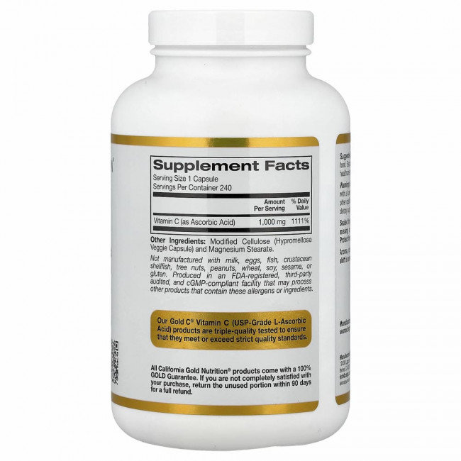 California Gold Nutrition, Gold C, витамин C, 1000 мг, 240 вегетарианских капсул California Gold Nutrition, Gold C, витамин C, 1000 мг, 240 вегетарианских капсул