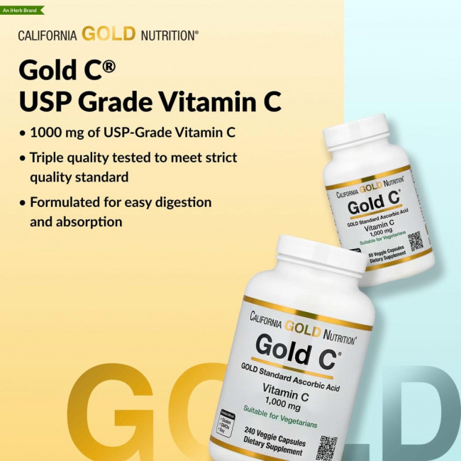 California Gold Nutrition, Gold C, витамин C, 1000 мг, 240 вегетарианских капсул California Gold Nutrition, Gold C, витамин C, 1000 мг, 240 вегетарианских капсул