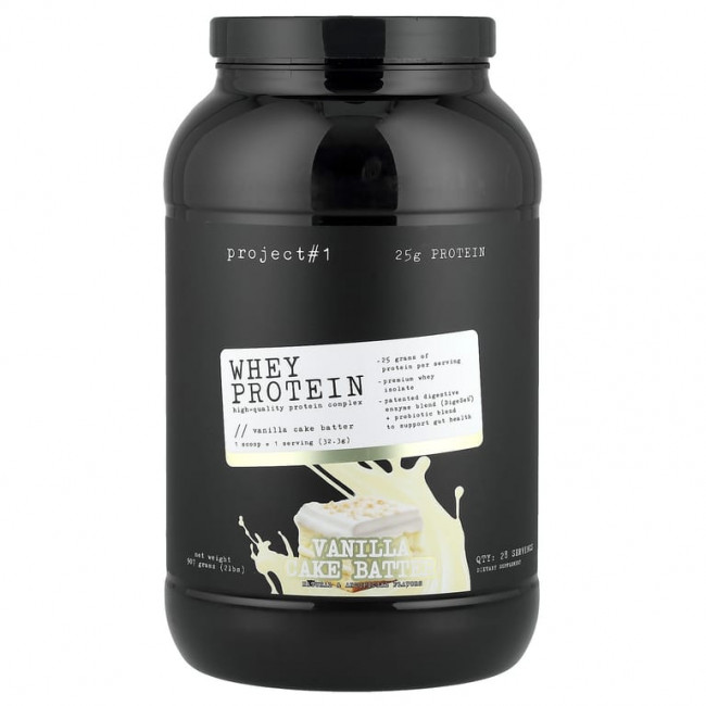 Project 1 Nutrition, сывороточный протеин, высококачественный протеиновый комплекс, смесь для ванильного торта, 907 г (2 фунта) Project 1 Nutrition, сывороточный протеин, высококачественный протеиновый комплекс, смесь для ванильного торта, 907 г (2 фунта)