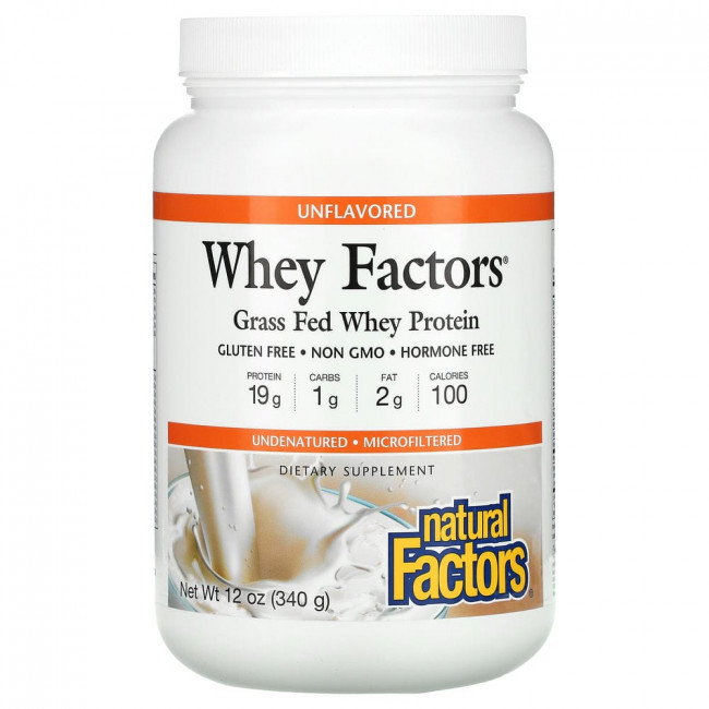 Natural Factors, Whey Factors, 100% натуральный сывороточный белок, без ароматизаторов, 12 унций (340 г) Natural Factors, Whey Factors, 100% натуральный сывороточный белок, без ароматизаторов, 12 унций (340 г)