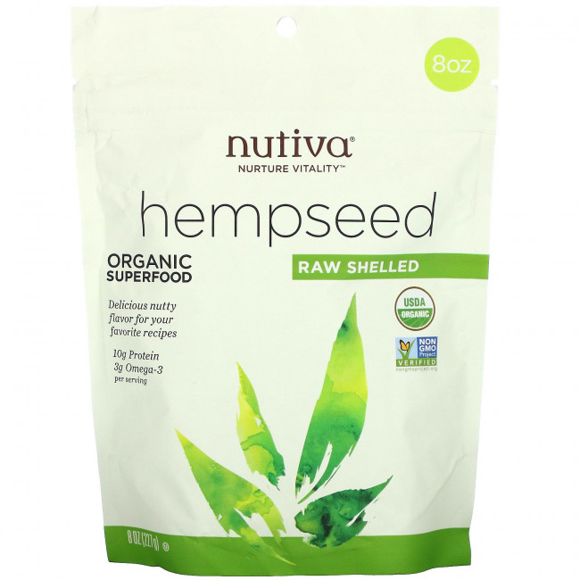 Nutiva, Органическое конопляное семя, сырое, очищенное, 227 г (8 унций)