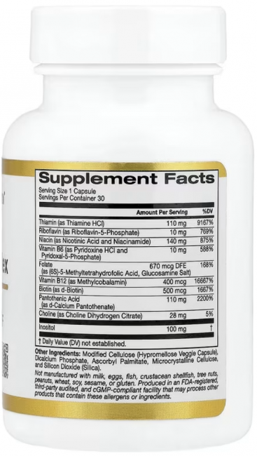 California Gold Nutrition, высокоэффективный комплекс витаминов группы B с метилфолатом и метилом B12, 30 растительных капсул California Gold Nutrition, высокоэффективный комплекс витаминов группы B с метилфолатом и метилом B12, 30 растительных капсул