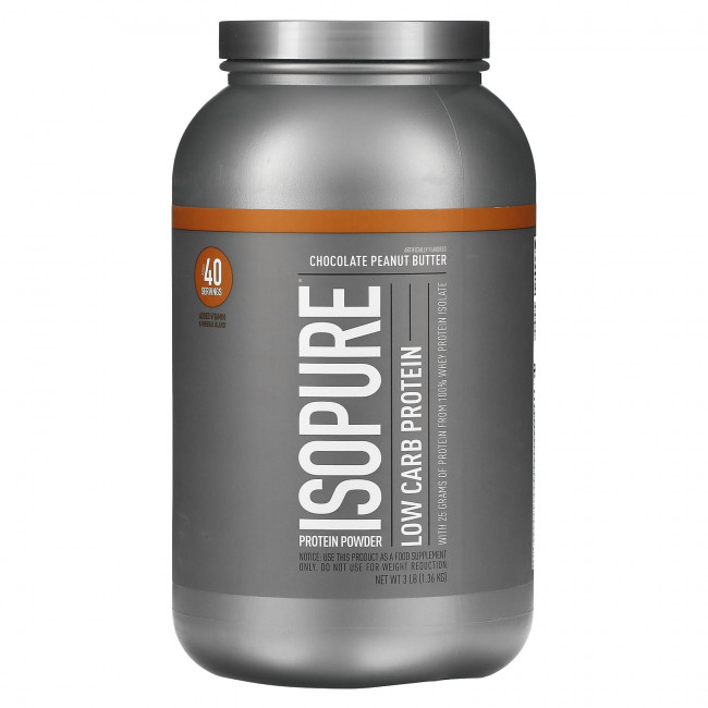 Isopure, IsoPure, Белковый порошок, Низкоуглеводный, Шоколад и арахисовое масло, 3 фунта (1,36 кг) Isopure, IsoPure, Белковый порошок, Низкоуглеводный, Шоколад и арахисовое масло, 3 фунта (1,36 кг)