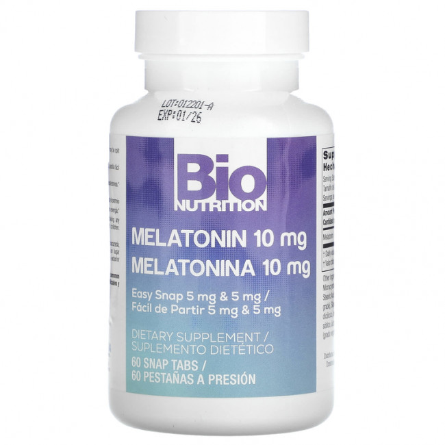 Bio Nutrition, Мелатонин, 10 мг, 60 таблеток Bio Nutrition, Мелатонин, 10 мг, 60 таблеток