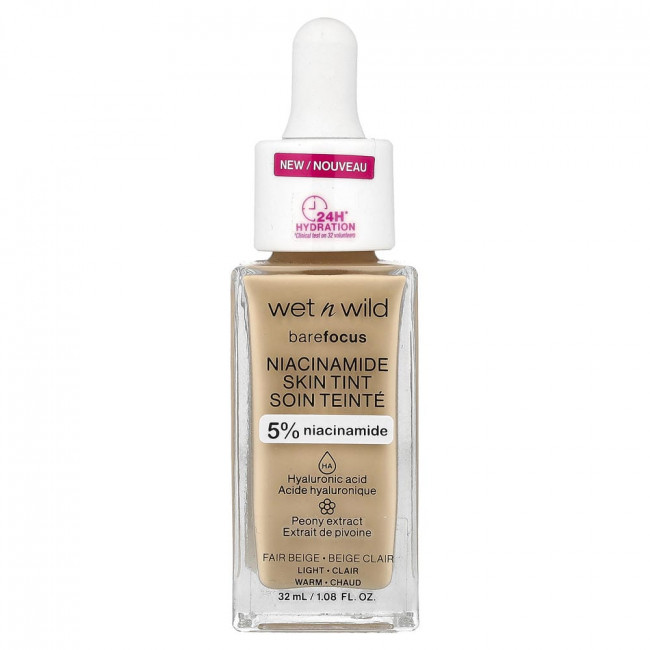 wet n wild, Barefocus, тональный крем с ниацинамидом, 1116089 Fair Beige, 1.08 fl oz (32 ml)