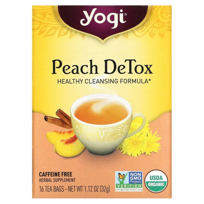 Yogi Tea, Peach DeTox, персик, без кофеина, 16 чайных пакетиков, 32 г (1,12 унций) Yogi Tea, Peach DeTox, персик, без кофеина, 16 чайных пакетиков, 32 г (1,12 унций)