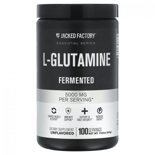 Jacked Factory, Essential Series, L-Glutamine, Fermented, Unflavored, 17.64 oz (500 g)