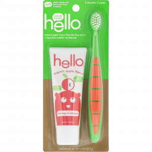 Hello, Natural Apple Flavor Fluoride Free Toothpaste + BPA-Free Toddler Toothbrush, 1.5 oz (42.5 g)