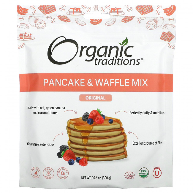 Organic Traditions, Смесь для блинов и вафель, оригинальный, 300 г (10,6 унции) Organic Traditions, Смесь для блинов и вафель, оригинальный, 300 г (10,6 унции)